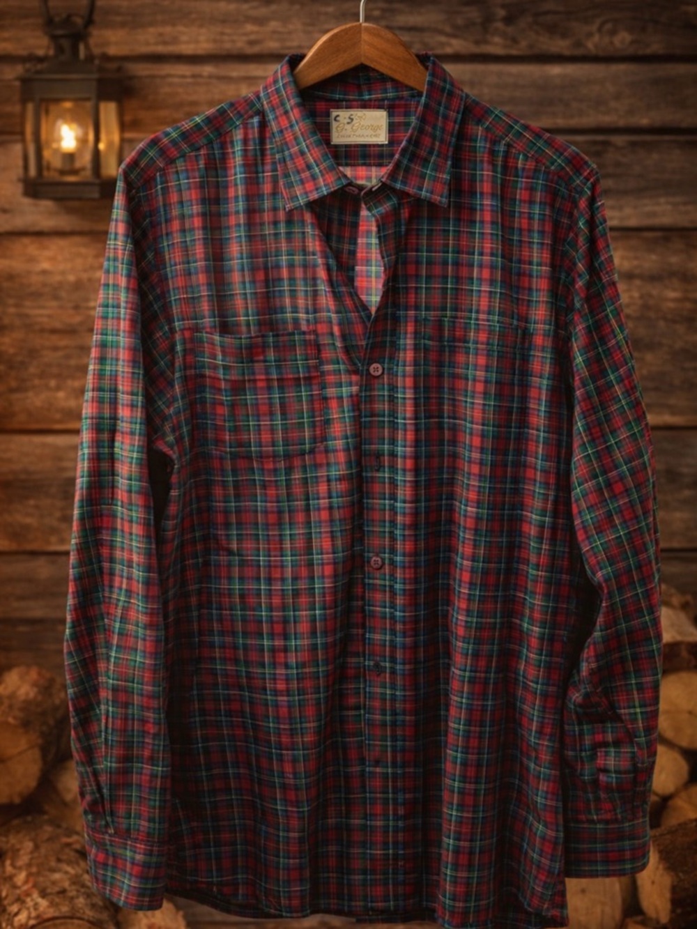 George Red and Green Plaid Button-Down Shirt
